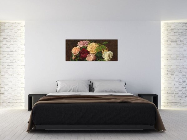 Tablou - Henri Fantin-Latour, Roses de Nice on a Table, reproducere (120x50 cm)