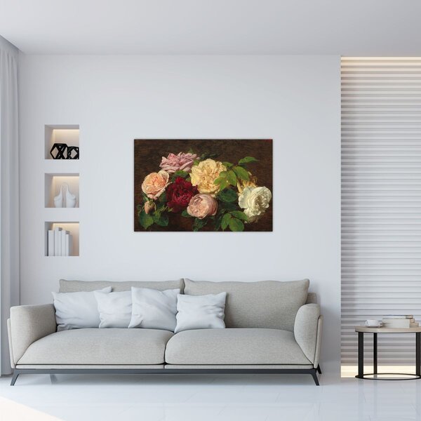 Tablou - Henri Fantin-Latour, Roses de Nice on a Table, reproducere (90x60 cm)