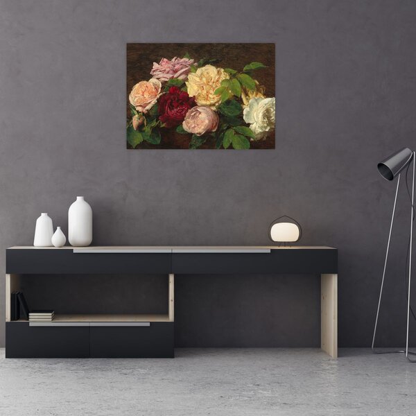 Tablou - Henri Fantin-Latour, Roses de Nice on a Table, reproducere (70x50 cm)