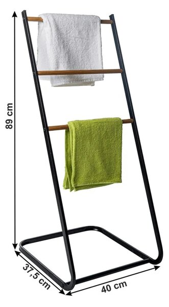 Uscator haine ZONKER, negru/nuc, metal/lemn, 40x38x89 cm