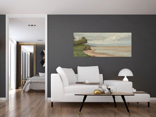 Tablou - Jean-Baptiste-Camille Corot, Beach Near Etretat, reproducere (120x50 cm)