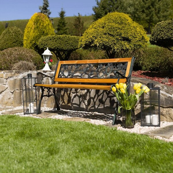 Banca gradina FAIZA, negru/nuc, metal/lemn, 126x52x73 cm