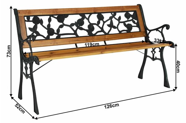 Banca gradina FAIZA, negru/nuc, metal/lemn, 126x52x73 cm
