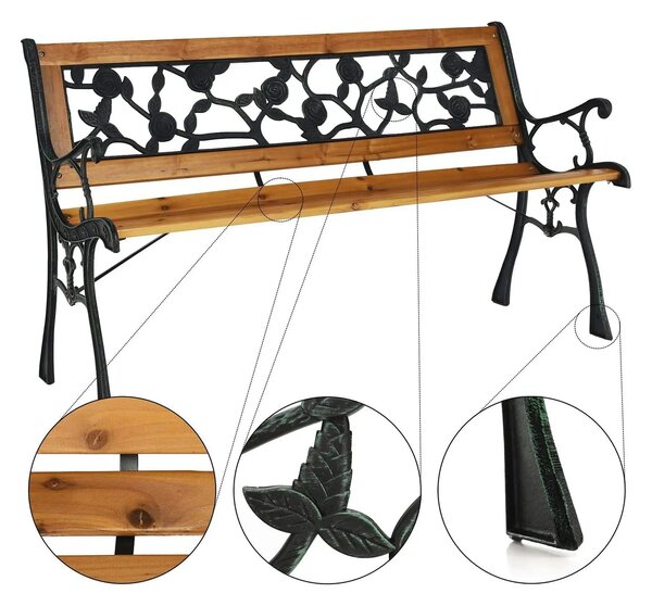 Banca gradina FAIZA, negru/nuc, metal/lemn, 126x52x73 cm