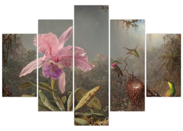 Tablou - Martin Johnson Heade, Cattleya Orchid and Three Hummingbirds, reproducere (150x105 cm)