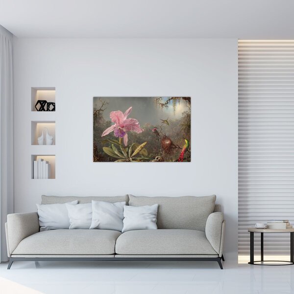 Tablou - Martin Johnson Heade, Cattleya Orchid and Three Hummingbirds, reproducere (90x60 cm)