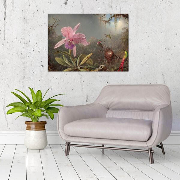 Tablou - Martin Johnson Heade, Cattleya Orchid and Three Hummingbirds, reproducere (70x50 cm)