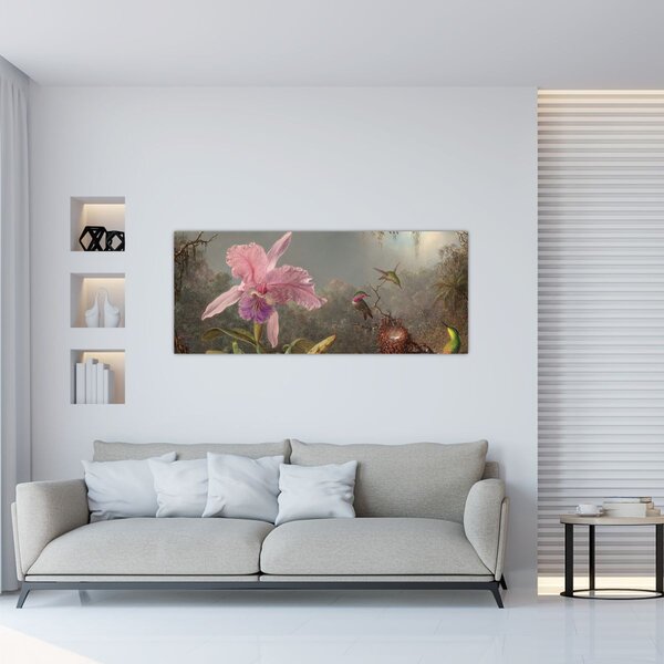 Tablou - Martin Johnson Heade, Cattleya Orchid and Three Hummingbirds, reproducere (120x50 cm)