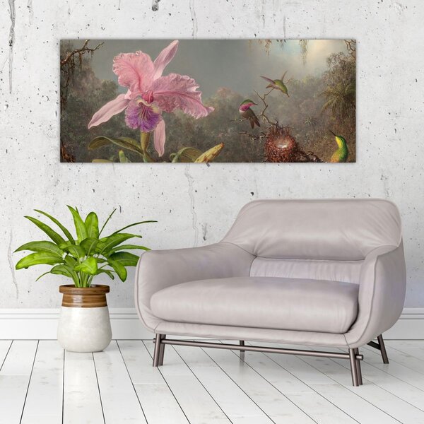 Tablou - Martin Johnson Heade, Cattleya Orchid and Three Hummingbirds, reproducere (120x50 cm)