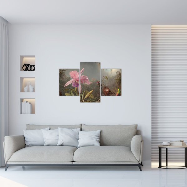 Tablou - Martin Johnson Heade, Cattleya Orchid and Three Hummingbirds, reproducere (90x60 cm)