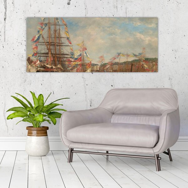 Tablou - Eugène Boudin, Festival in the Harbor of Honfleur, reproducere (120x50 cm)
