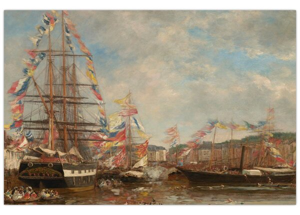 Tablou - Eugène Boudin, Festival in the Harbor of Honfleur, reproducere (90x60 cm)