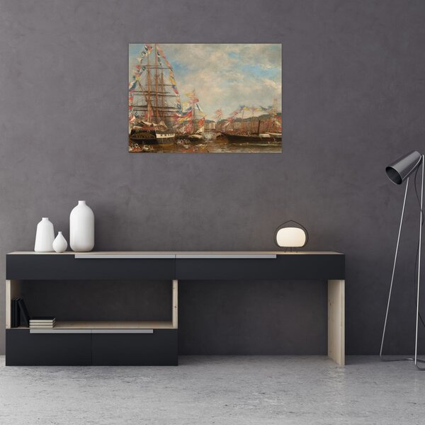Tablou - Eugène Boudin, Festival in the Harbor of Honfleur, reproducere (70x50 cm)