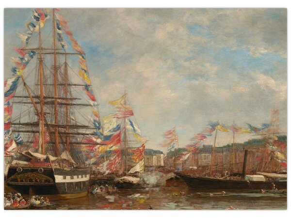Tablou - Eugène Boudin, Festival in the Harbor of Honfleur, reproducere (70x50 cm)