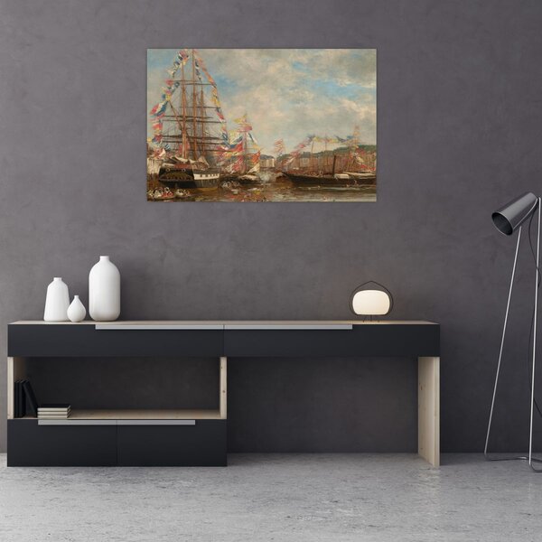 Tablou - Eugène Boudin, Festival in the Harbor of Honfleur, reproducere (90x60 cm)