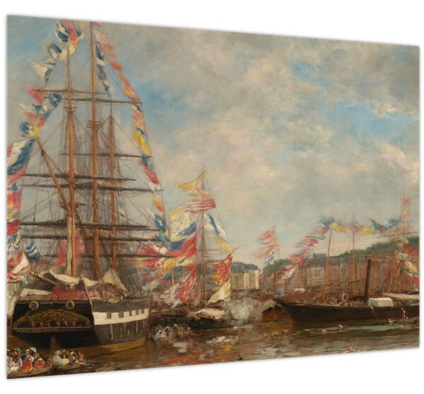 Tablou - Eugène Boudin, Festival in the Harbor of Honfleur, reproducere (70x50 cm)