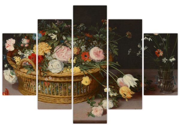 Tablou - Jan Brueghel the Elder, Flowers in a Basket and a Vase, reproducere (150x105 cm)