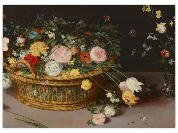 Tablou - Jan Brueghel the Elder, Flowers in a Basket and a Vase, reproducere (70x50 cm)