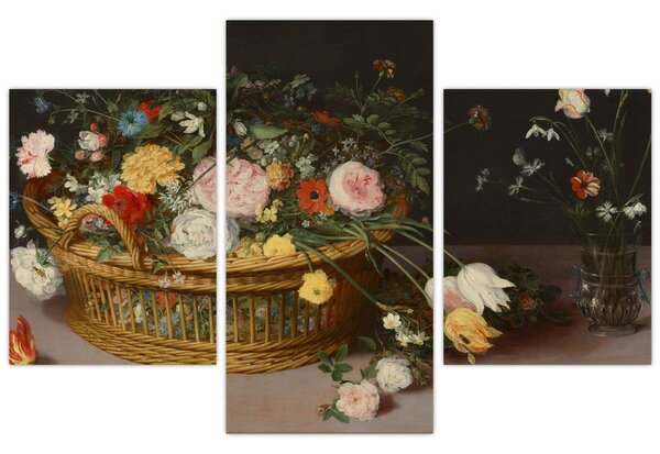Tablou - Jan Brueghel the Elder, Flowers in a Basket and a Vase, reproducere (90x60 cm)