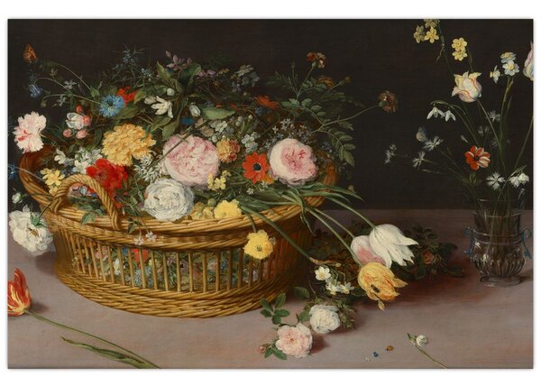 Tablou - Jan Brueghel the Elder, Flowers in a Basket and a Vase, reproducere (90x60 cm)