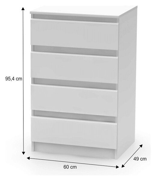 Comoda HANY NEW 014, alb, PAL laminat, 60x49x95 cm