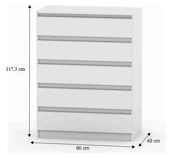 Comoda HANY NEW 005, alb, DTD laminat, 90x49x117 cm
