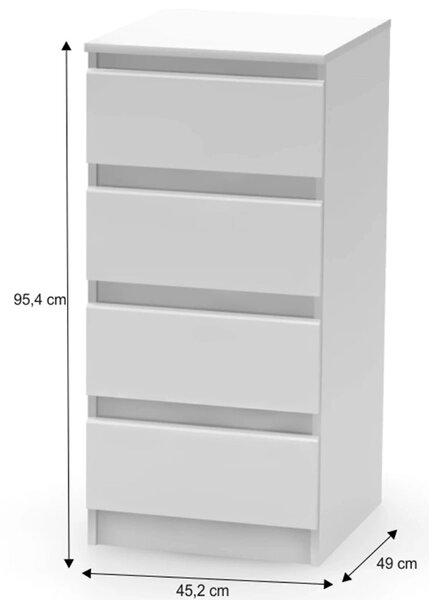 Comoda HANY NEW 009, alb, PAL laminat, 45x49x95 cm