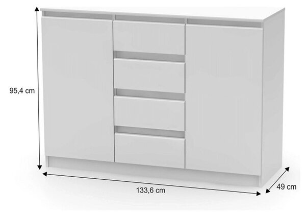 Comoda HANY NEW 010, alb, DTD laminat, 134x49x95 cm