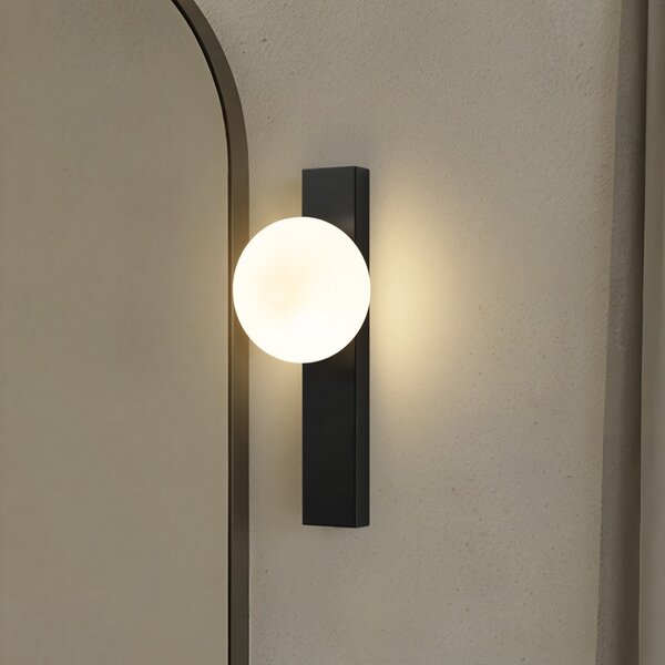 Lindby Aplică de perete Tavrik, negru/alb, înălțime 30 cm, sticlă, reglabil, Negru, Baie, Sticlă, Modern