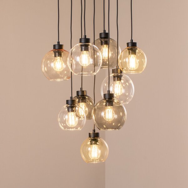 TK Lighting Lampă suspendată Cubus Mix, Ø 58 cm, 9 becuri, multicolor, sticlă, E27, reglabil, Multicolor, Camera de zi / sufragerie, Sticlă