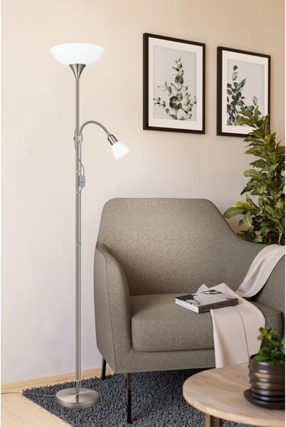 EGLO 82842 - Lampă de podea UP 2, 1xE27/60W + 1xE14/25W, crom