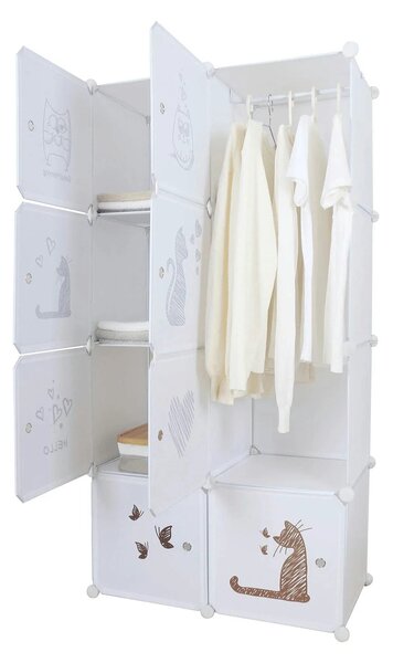Dulap copii KIRBY, alb/maro, metal/plastic, 75x37x147 cm