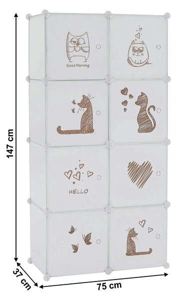 Dulap copii KIRBY, alb/maro, metal/plastic, 75x37x147 cm