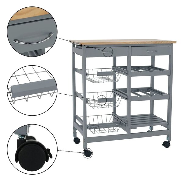 Carucior servire BARABE, gri/stejar, 67x37x76 cm