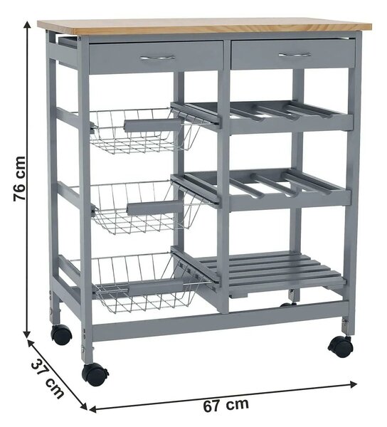 Carucior servire BARABE, gri/stejar, 67x37x76 cm