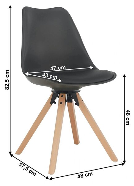 Scaun ETOSA, gri inchis/fag, piele ecologica/plastic/lemn, 48x58x83 cm