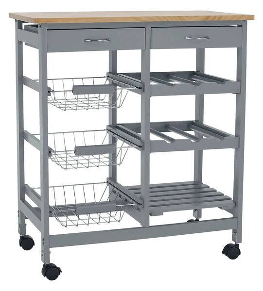 Carucior servire BARABE, gri/stejar, 67x37x76 cm