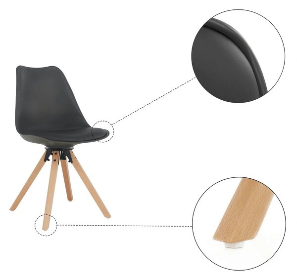 Scaun ETOSA, gri inchis/fag, piele ecologica/plastic/lemn, 48x58x83 cm