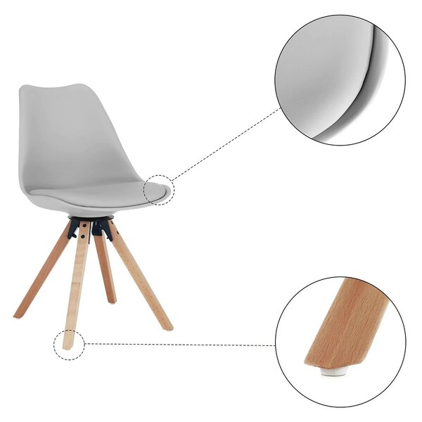 Scaun ETOSA, gri deschis/fag, piele ecologica/plastic/lemn, 48x58x83 c