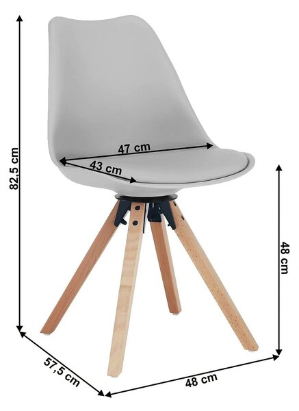 Scaun ETOSA, gri deschis/fag, piele ecologica/plastic/lemn, 48x58x83 c