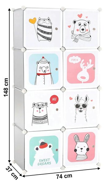 Dulap ATREY, gri, metal/plastic, cu 8 usi, 74x37x148 cm