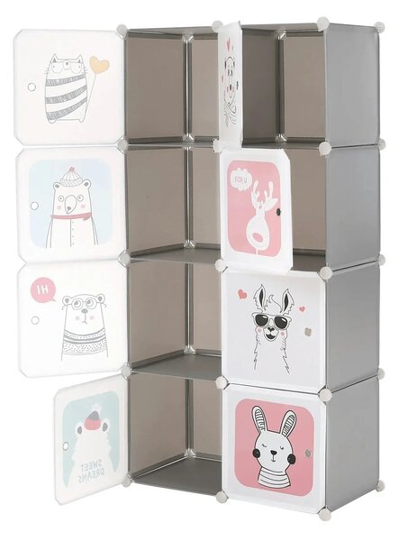 Dulap ATREY, gri, metal/plastic, cu 8 usi, 74x37x148 cm