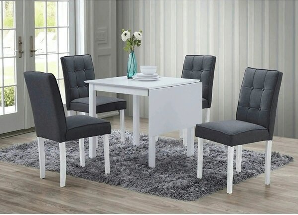 Set masa extensibila cu 4 scaune BJORK NEW, alb/gri inchis, stofa clas