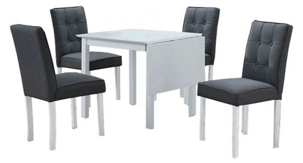 Set masa extensibila cu 4 scaune BJORK NEW, alb/gri inchis, stofa clas