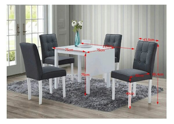 Set masa extensibila cu 4 scaune BJORK NEW, alb/gri inchis, stofa clas