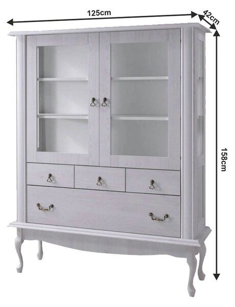 Vitrina VILAR DA5, pin alb, DTD laminat, 125x42x158 cm