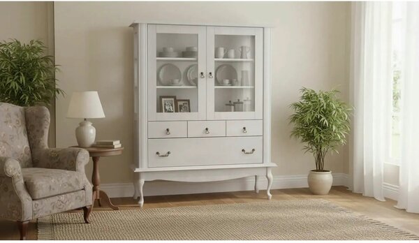 Vitrina VILAR DA5, pin alb, DTD laminat, 125x42x158 cm