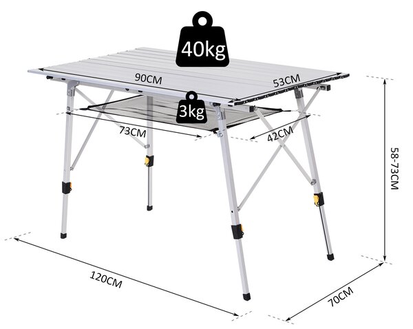 Outsunny Masă de Picnic Portabilă, Pliabilă, Ușoară, din Aluminiu cu Husă de Transport, 120x70 cm | Aosom Romania