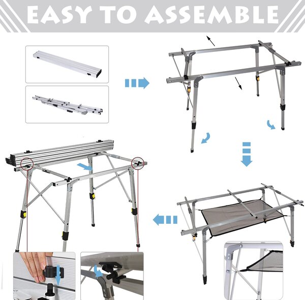 Outsunny Masă de Picnic Portabilă, Pliabilă, Ușoară, din Aluminiu cu Husă de Transport, 120x70 cm | Aosom Romania