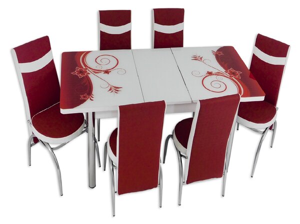 Set masă extensibilă Diana și 6 scaune rosu cu alb